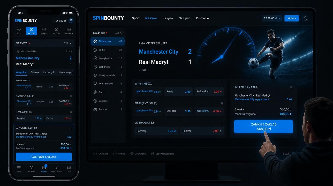 Ekran ze „Cash Out” widoczny, dynamiczny wygląd